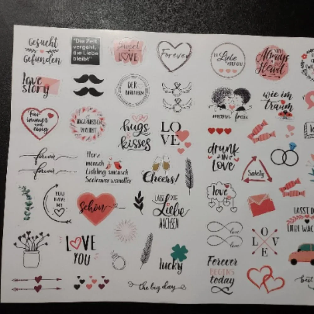 5 Sheets, +225 mini Stickers. Wedding. Scrapbooking, Journaling English German